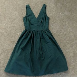 Green V-Neck Dress with Full Skirt